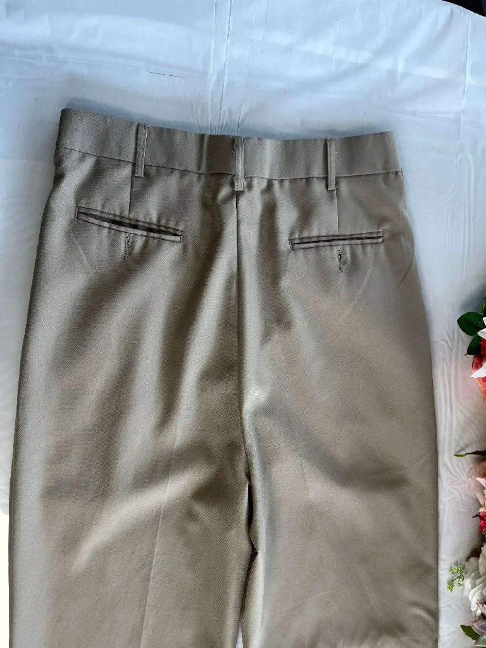 Bocaccio Uomo 100% Dacron Dress Pants Tan Flat Front Cuffed Hem Men’s 36x30